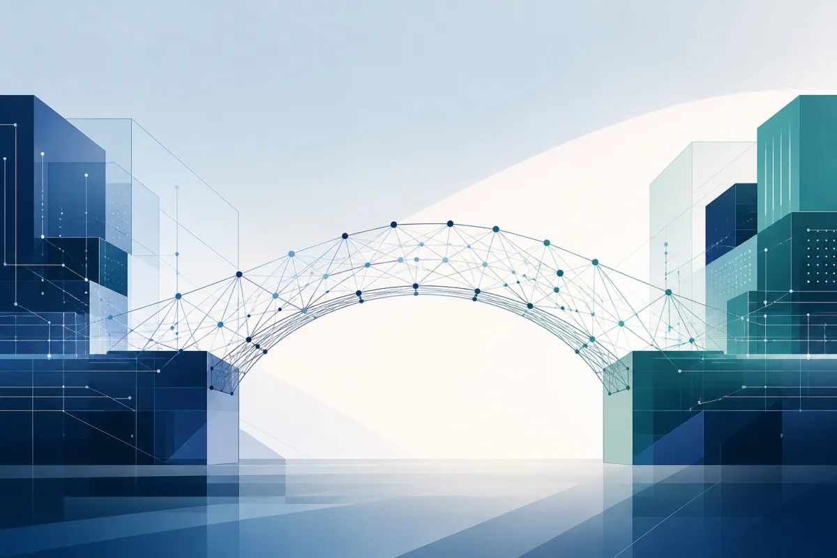 Abstrakte Netzwerkbrücke zwischen zwei Technologieumgebungen